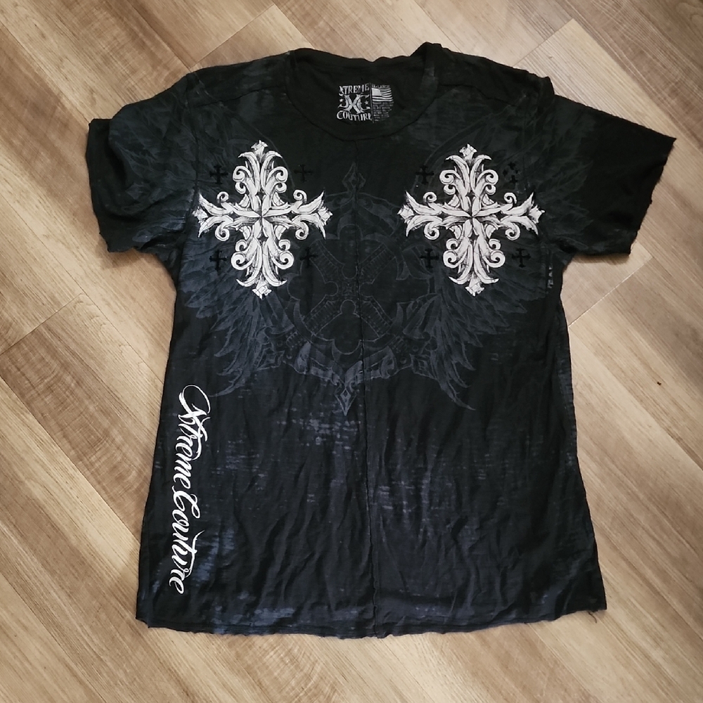 Xtreme Couture by Affliction Black Cross Graphic Tee Y2K - Picture 2 of 7